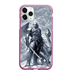 Чехол iPhone 11 Pro матовый The Witcher and dragon - hand drawn style