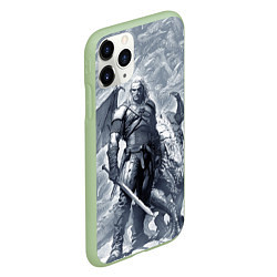 Чехол iPhone 11 Pro матовый The Witcher and dragon - hand drawn style, цвет: 3D-салатовый — фото 2