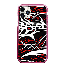 Чехол iPhone 11 Pro матовый Белые и красные агрессивные линии на чёрном фоне, цвет: 3D-малиновый