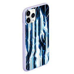 Чехол iPhone 11 Pro матовый Синие неоновые полосы на чёрном фоне, цвет: 3D-светло-сиреневый — фото 2