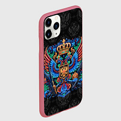 Чехол iPhone 11 Pro матовый Герб России неоновый стиль, цвет: 3D-малиновый — фото 2