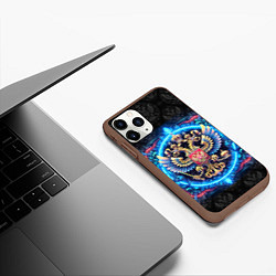 Чехол iPhone 11 Pro матовый Яркий неоновый герб России, цвет: 3D-коричневый — фото 2