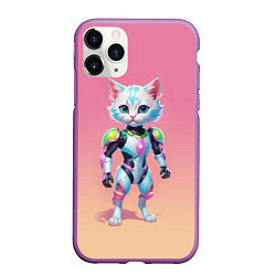 Чехол iPhone 11 Pro матовый Funny kitten - cyberpunk, цвет: 3D-фиолетовый