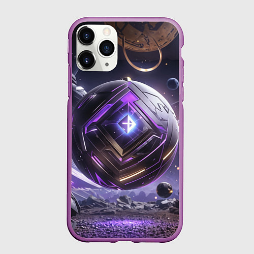 Чехол iPhone 11 Pro матовый Кибер сфера черно фиолетовая / 3D-Фиолетовый – фото 1