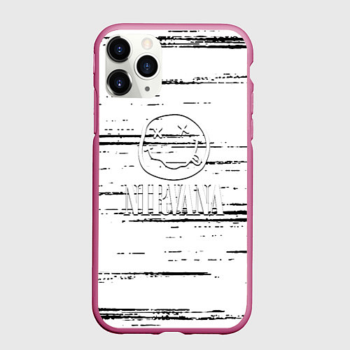 Чехол iPhone 11 Pro матовый Nirvana штрихи чёрные / 3D-Малиновый – фото 1