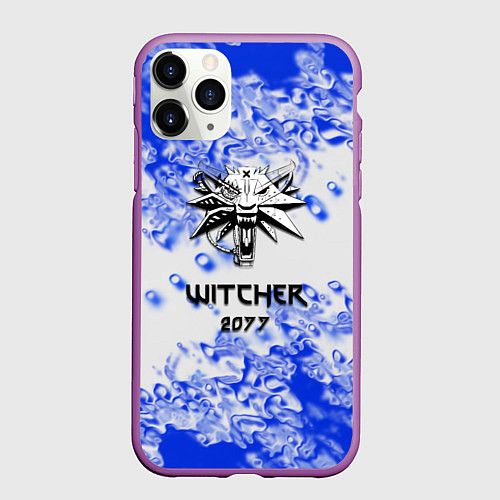 Чехол iPhone 11 Pro матовый Ведьмак 2077 краски голубые / 3D-Фиолетовый – фото 1