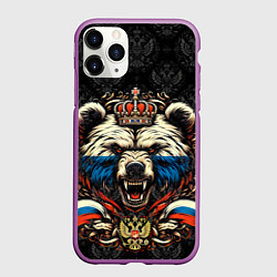 Чехол iPhone 11 Pro матовый Русский медведь с короной, цвет: 3D-фиолетовый