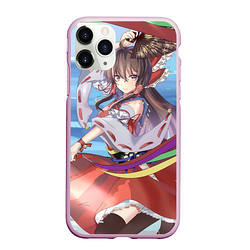 Чехол iPhone 11 Pro матовый Touhou Project Рейму улыбка / 3D-Розовый – фото 1