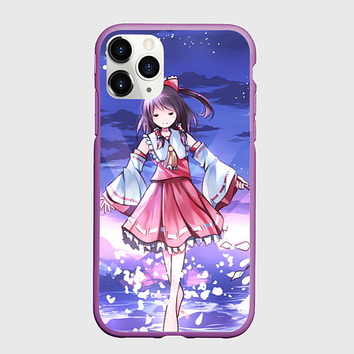 Чехол iPhone 11 Pro матовый Touhou Project Рейму улыбка / 3D-Фиолетовый – фото 1