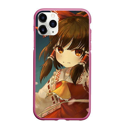 Чехол iPhone 11 Pro матовый Touhou Project Рейму fight / 3D-Малиновый – фото 1