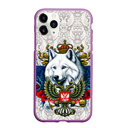 Чехол iPhone 11 Pro матовый Белый русский волк и герб России