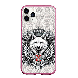 Чехол iPhone 11 Pro матовый Волк белый герб России, цвет: 3D-малиновый