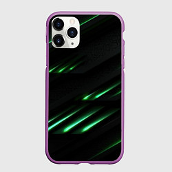 Чехол iPhone 11 Pro матовый Спортивный черно-зеленый стиль, цвет: 3D-фиолетовый