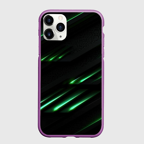Чехол iPhone 11 Pro матовый Спортивный черно-зеленый стиль / 3D-Фиолетовый – фото 1
