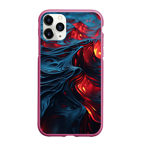 Чехол iPhone 11 Pro матовый Яркая волнистая абстракция / 3D-Малиновый – фото 1