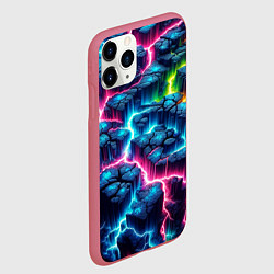 Чехол iPhone 11 Pro матовый Трещины и неон, цвет: 3D-малиновый — фото 2