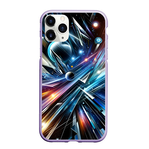 Чехол iPhone 11 Pro матовый Космос - футуризм / 3D-Светло-сиреневый – фото 1