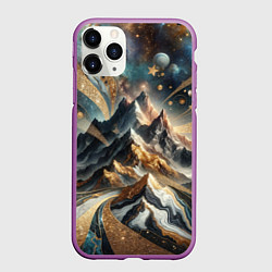 Чехол iPhone 11 Pro матовый Золотые горы, цвет: 3D-фиолетовый