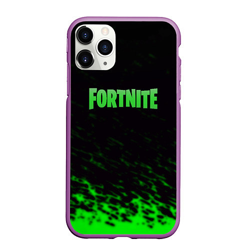 Чехол iPhone 11 Pro матовый Fortnite краски зелёные / 3D-Фиолетовый – фото 1