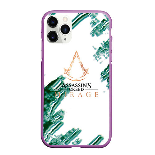 Чехол iPhone 11 Pro матовый Assasins creed mirage game pattern / 3D-Фиолетовый – фото 1