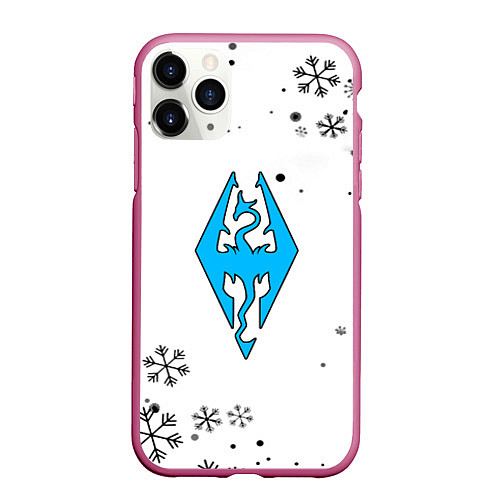 Чехол iPhone 11 Pro матовый Skyrim logo winter / 3D-Малиновый – фото 1