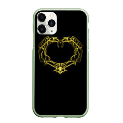 Чехол iPhone 11 Pro матовый Сердце желтыми энергетическими линиями на черном