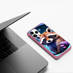 Чехол iPhone 11 Pro матовый Мультяшный енот, цвет: 3D-малиновый — фото 2