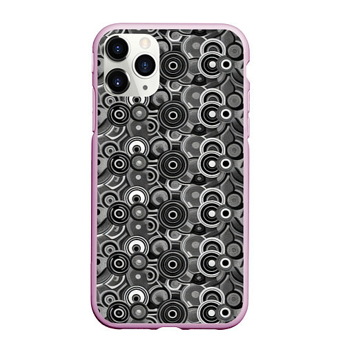 Чехол iPhone 11 Pro матовый Черно-белый абстрактный узор круги / 3D-Розовый – фото 1
