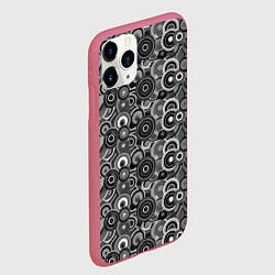 Чехол iPhone 11 Pro матовый Черно-белый абстрактный узор круги, цвет: 3D-малиновый — фото 2