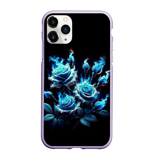 Чехол iPhone 11 Pro матовый Розы в голубом огне / 3D-Светло-сиреневый – фото 1