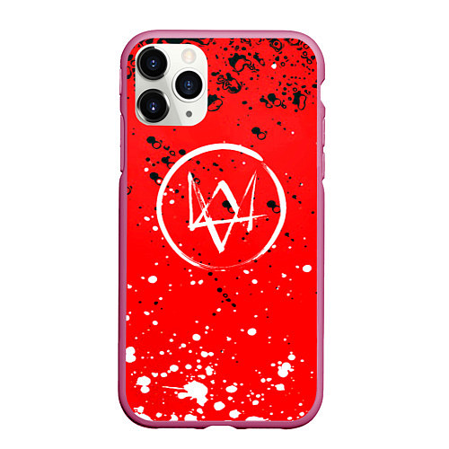 Чехол iPhone 11 Pro матовый Watch Dogs брызги красок / 3D-Малиновый – фото 1