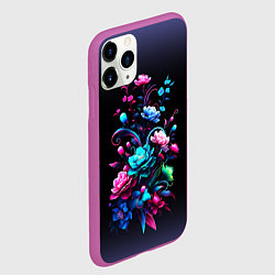 Чехол iPhone 11 Pro матовый Цветы - нейросеть, цвет: 3D-фиолетовый — фото 2