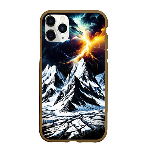 Чехол iPhone 11 Pro матовый Молнии и горы / 3D-Коричневый – фото 1