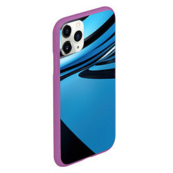 Чехол iPhone 11 Pro матовый Черная и синяя абстракция в виде волн, цвет: 3D-фиолетовый — фото 2