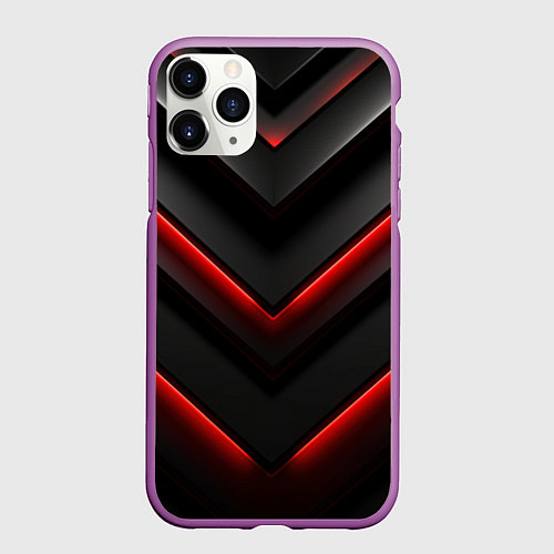 Чехол iPhone 11 Pro матовый Красное свечение на черном / 3D-Фиолетовый – фото 1