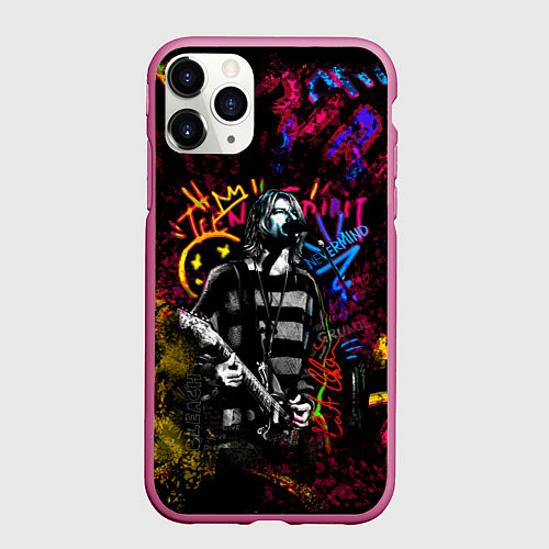 Чехол iPhone 11 Pro матовый Nirvana краски звука / 3D-Малиновый – фото 1