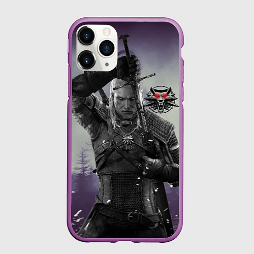Чехол iPhone 11 Pro матовый Ведьмак на охоте / 3D-Фиолетовый – фото 1