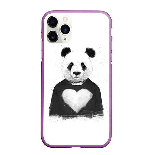 Чехол iPhone 11 Pro матовый Love panda / 3D-Фиолетовый – фото 1