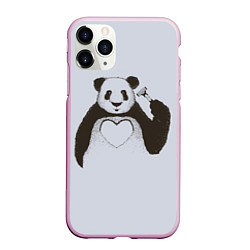 Чехол iPhone 11 Pro матовый Panda love art, цвет: 3D-розовый