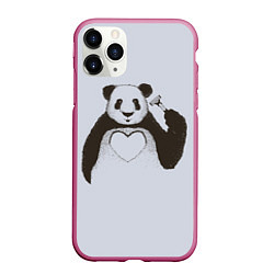 Чехол iPhone 11 Pro матовый Panda love art, цвет: 3D-малиновый