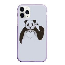 Чехол iPhone 11 Pro матовый Panda love art, цвет: 3D-светло-сиреневый