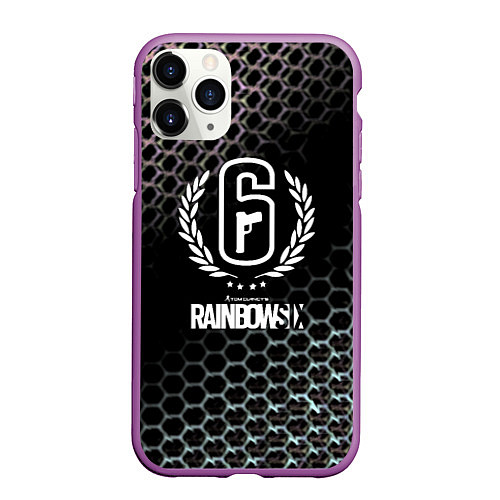 Чехол iPhone 11 Pro матовый Rainbow six 6 hexagon / 3D-Фиолетовый – фото 1