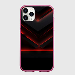 Чехол iPhone 11 Pro матовый Черный абстрактный фон с красным неоновым свечение, цвет: 3D-малиновый