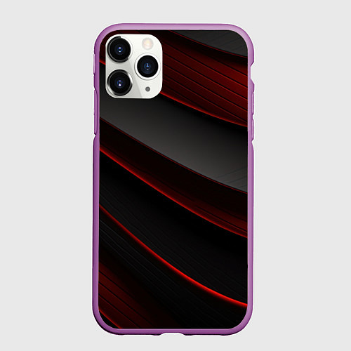 Чехол iPhone 11 Pro матовый Красная абстракция с черными линиями / 3D-Фиолетовый – фото 1