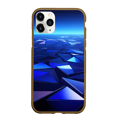 Чехол iPhone 11 Pro матовый Синие объемные блестящие плиты / 3D-Коричневый – фото 1