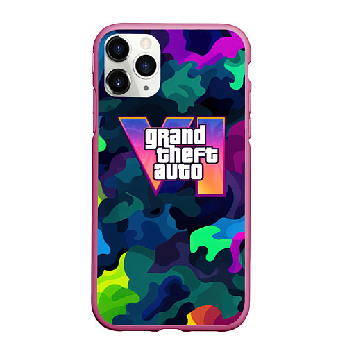 Чехол iPhone 11 Pro матовый Gta logo bright / 3D-Малиновый – фото 1