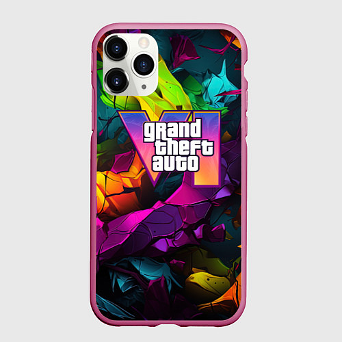 Чехол iPhone 11 Pro матовый Gta лого камуфляж яркий неоновый / 3D-Малиновый – фото 1