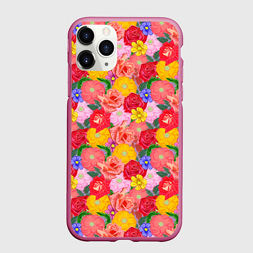 Чехол iPhone 11 Pro матовый Летний цветочный фон / 3D-Малиновый – фото 1