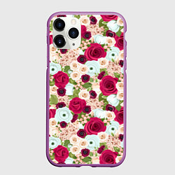 Чехол iPhone 11 Pro матовый Цветочный фон, цвет: 3D-фиолетовый