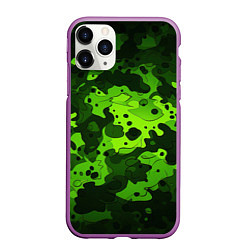 Чехол iPhone 11 Pro матовый Яркий неоновый зеленый камуфляж, цвет: 3D-фиолетовый